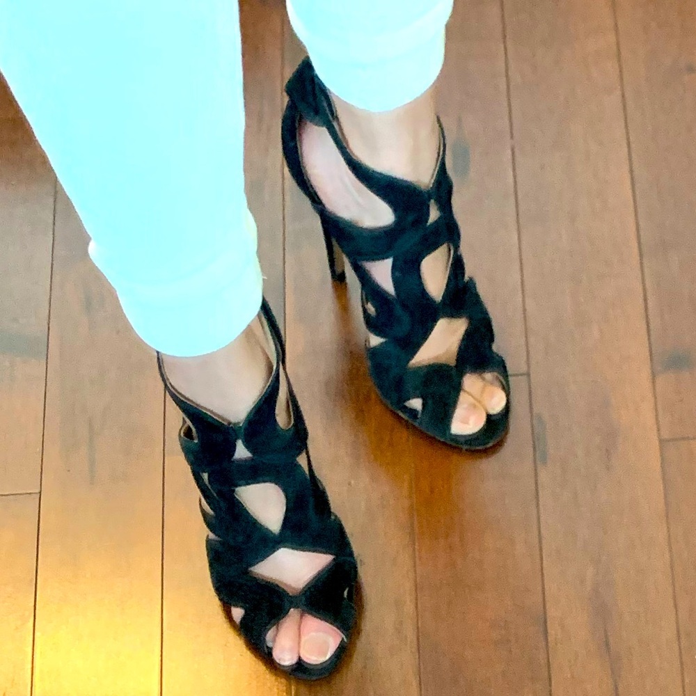 Zara black strappy suede heels